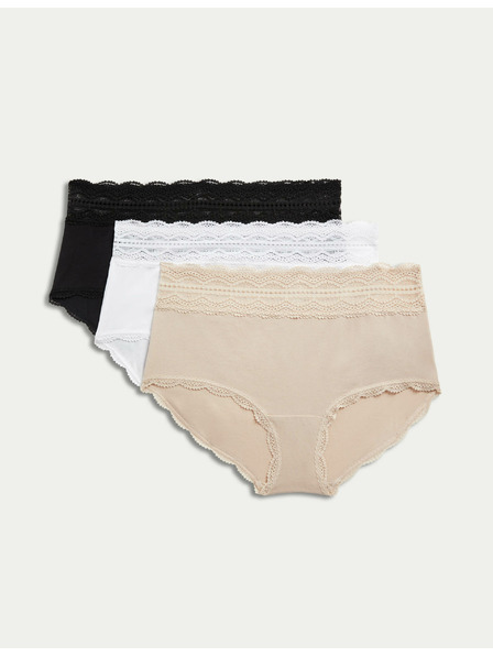 Marks & Spencer Шорти с висока талия и висок дял памук, 3 бр. Marks & Spencer бежово