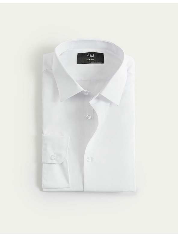 Marks & Spencer Риза с тънка кройка, лесна за гладене Marks & Spencer бяла