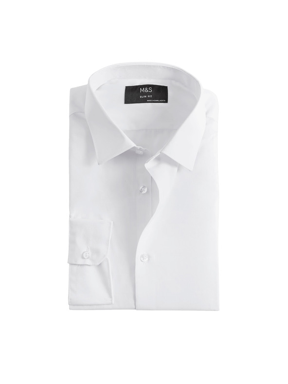 Marks & Spencer Риза с тънка кройка, лесна за гладене Marks & Spencer бяла