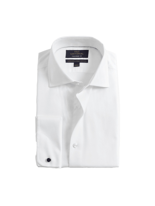 Marks & Spencer Леко вталена риза от луксозен памук с двойни маншети Marks & Spencer бяло