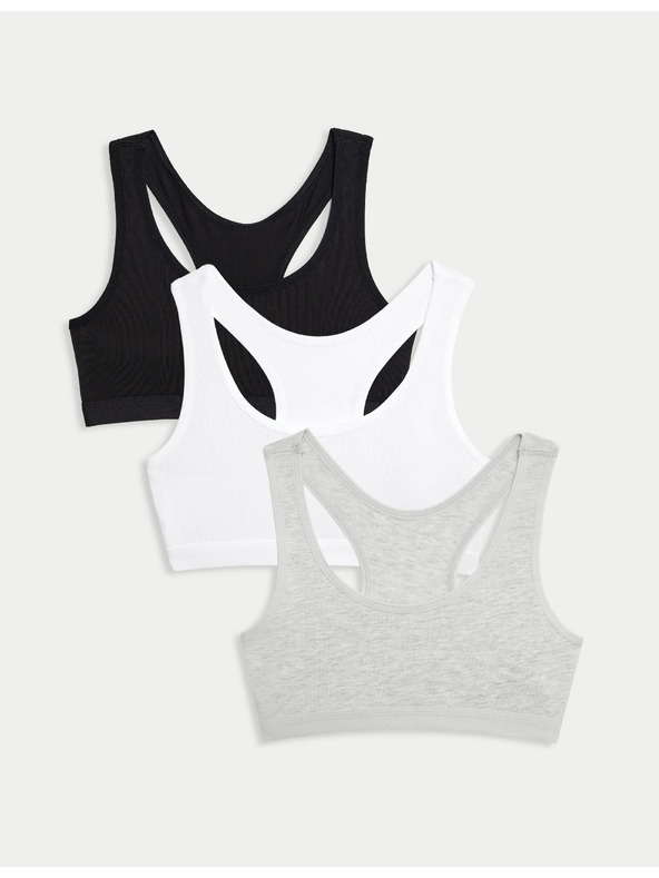 Marks & Spencer Висококачествени памучни горнища с изрязани крачоли, 3 броя (6-16 години) Marks & Spencer сиво