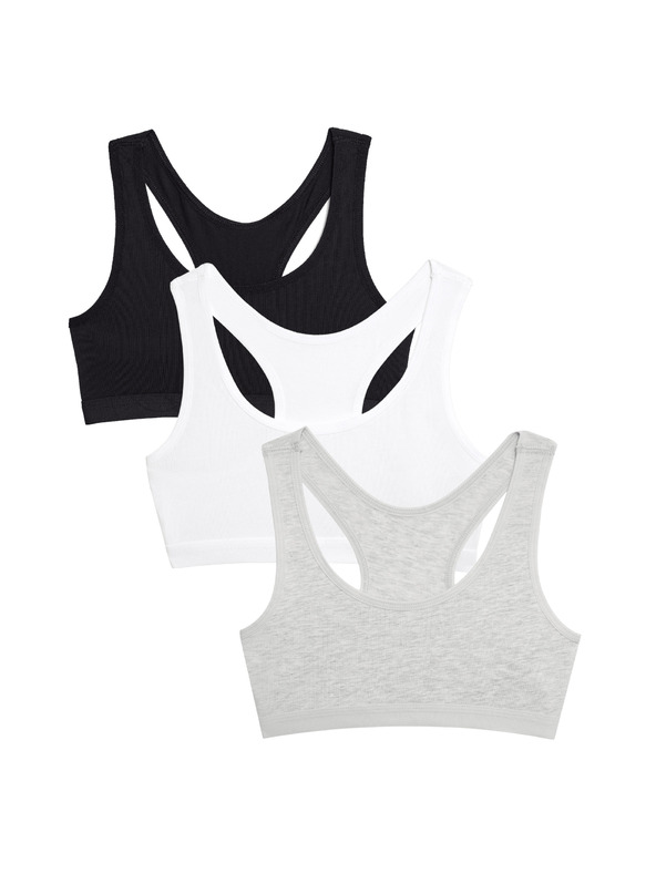 Marks & Spencer Висококачествени памучни горнища с изрязани крачоли, 3 броя (6-16 години) Marks & Spencer сиво