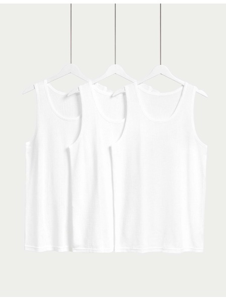 Marks & Spencer Класически потници от чист памук без ръкави, с мрежа, 3 бр. Marks & Spencer бели