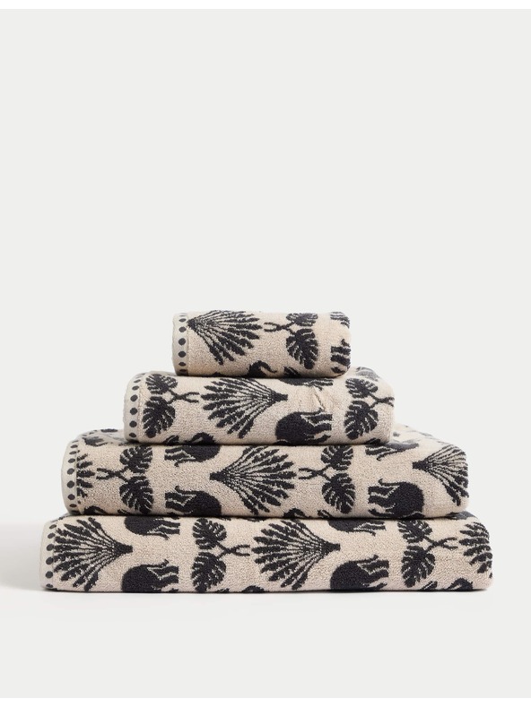 Marks & Spencer Хавлия от чист памук с мотив на слон и палми Marks & Spencer сива