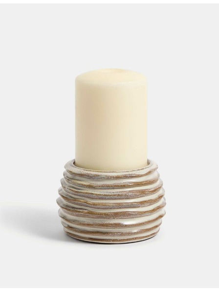Marks & Spencer Ребрест керамичен свещник Marks & Spencer сметанова