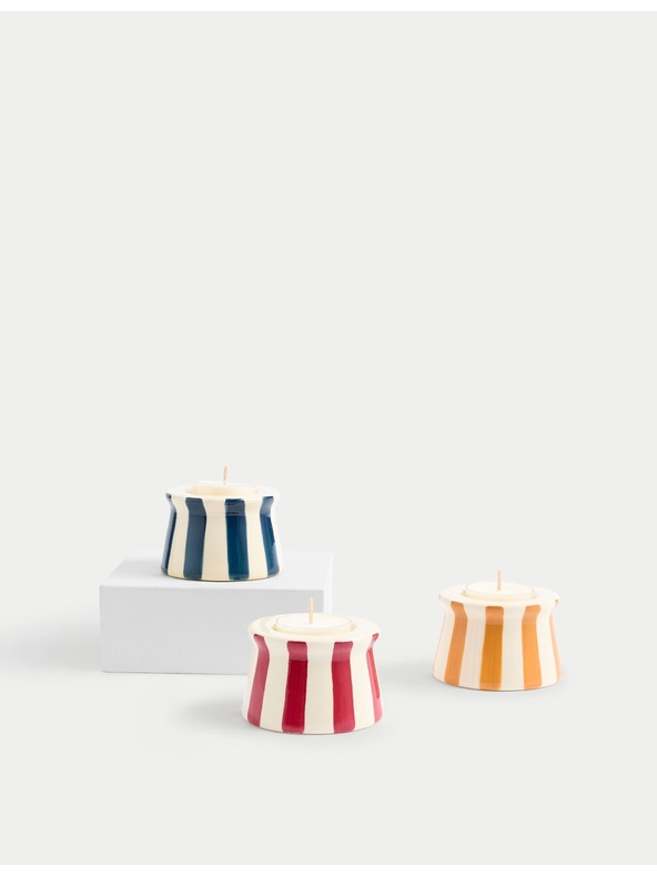 Marks & Spencer Комплект от 3 ивичести керамични държача за чаени свещи Marks & Spencer многоцветна