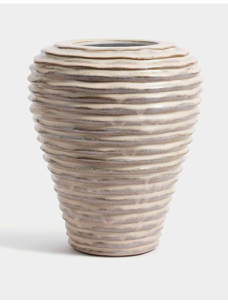 Marks & Spencer Средно голяма керамична ваза с линейно ребрене Marks & Spencer сметанова