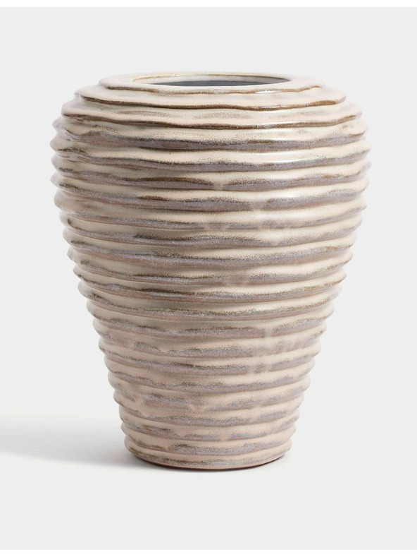 Marks & Spencer Средно голяма керамична ваза с линейно ребрене Marks & Spencer сметанова
