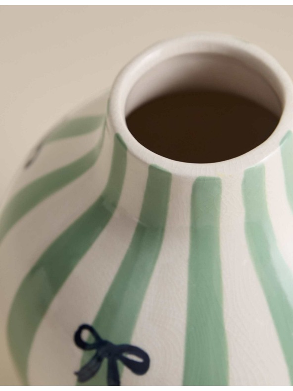 Marks & Spencer Ивичеста керамична ваза с напукана глазура Marks & Spencer зелена