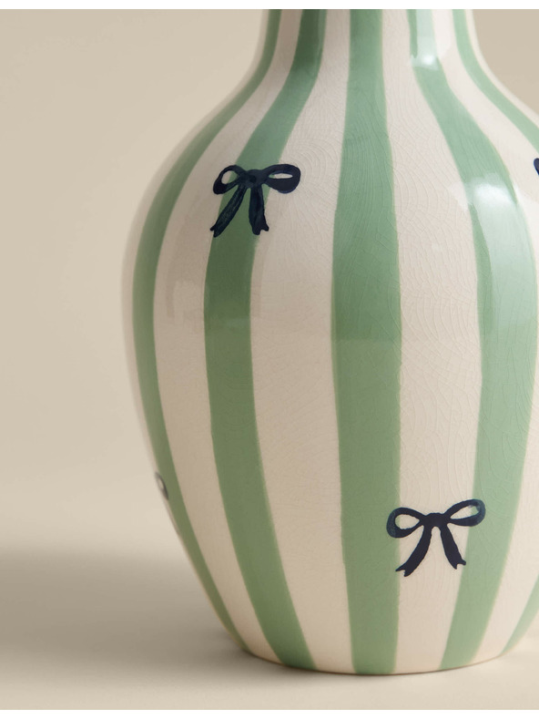 Marks & Spencer Ивичеста керамична ваза с напукана глазура Marks & Spencer зелена