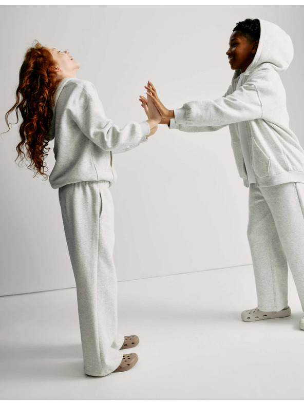 Marks & Spencer Спортни панталони с широки крачоли и висок дял памук (2-16 години) Marks & Spencer сиви