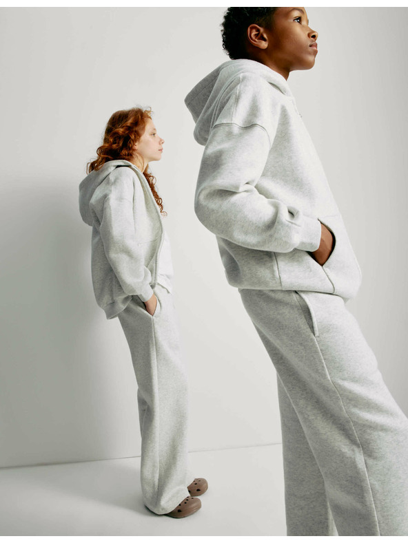 Marks & Spencer Спортни панталони с широки крачоли и висок дял памук (2-16 години) Marks & Spencer сиви