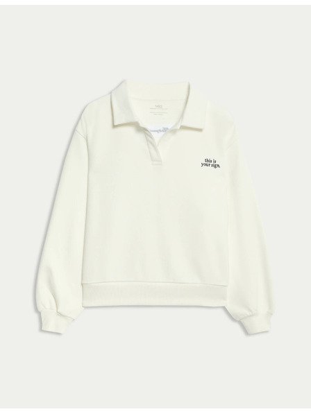 Marks & Spencer Ръгби тениска с яка от богата памучна материя (6-16 години) Marks & Spencer сметанова