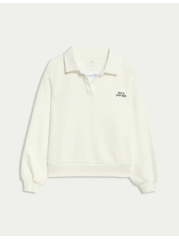 Marks & Spencer Ръгби тениска с яка от богата памучна материя (6-16 години) Marks & Spencer сметанова