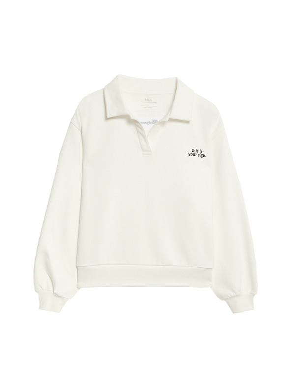 Marks & Spencer Ръгби тениска с яка от богата памучна материя (6-16 години) Marks & Spencer сметанова