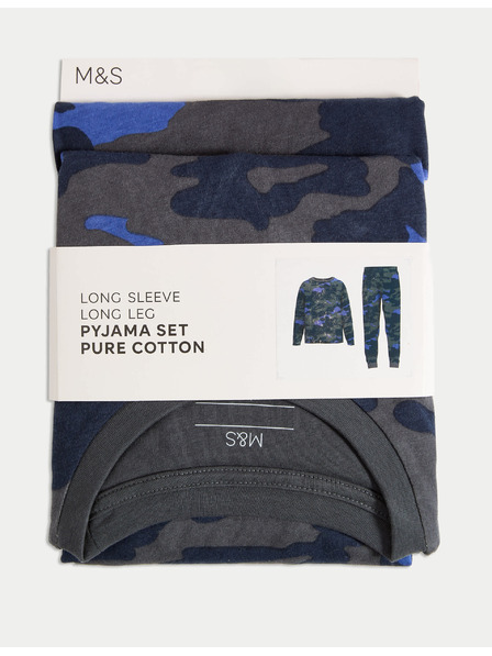 Marks & Spencer Камуфлажна пижама от чиста памучна материя (6–16 години) Marks & Spencer синя