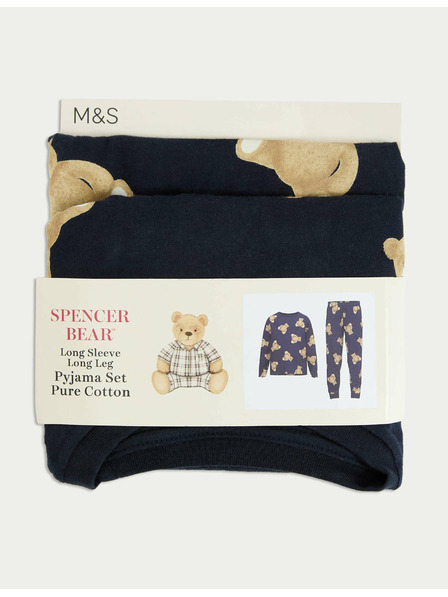 Marks & Spencer Пижама от чист памук с мотив Spencer Bear™ (1–16 години) Marks & Spencer морскосин