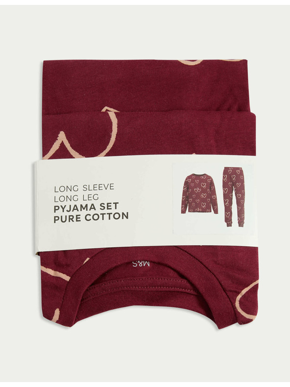 Marks & Spencer Пижама от чист памук с принт на сърца (1–16 години) Marks & Spencer червен