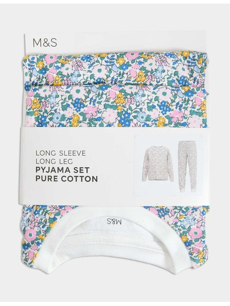 Marks & Spencer Пижама от чист памук с цветен десен (12 месеца - 16 години) Marks & Spencer кремав
