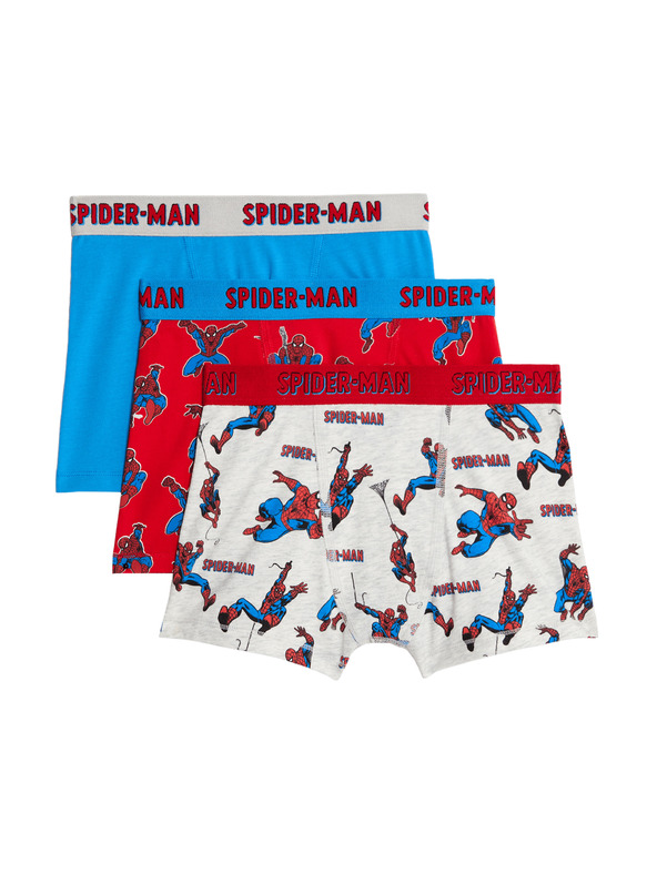 Marks & Spencer Боксерки с принт Spider-Man™ с висок дял памук, 3 бр. в опаковка (3–10 години) Marks & Spencer многоцветна