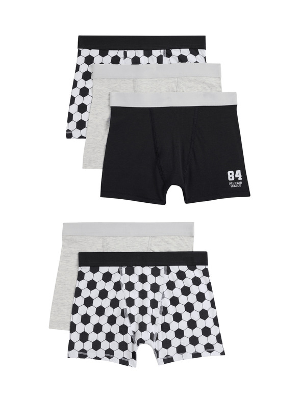 Marks & Spencer Боксерки с футболен принт и висок дял памук (5–16 години), 5 бр. Marks & Spencer многоцветна