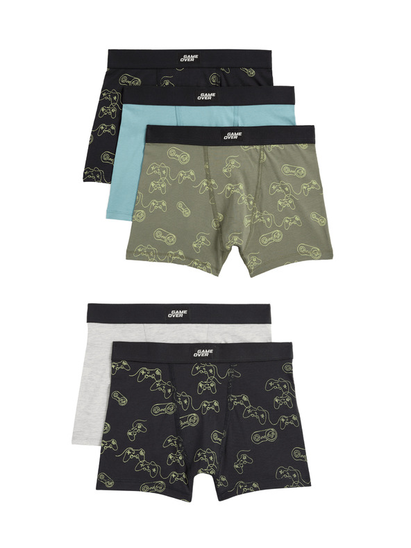 Marks & Spencer Памучни боксерки със стреч и игрови принт, 5 бр. в опаковка (5–16 години) Marks & Spencer многоцветна