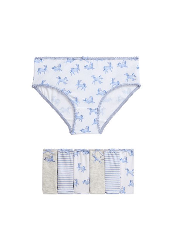 Marks & Spencer Бикини от памук със стреч с мотив еднорог, 7 бр. в опаковка (2–12 години) Marks & Spencer многоцветна