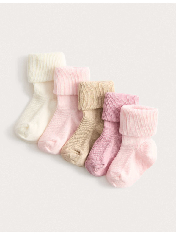 Marks & Spencer Ребрести детски чорапи с висок дял памук (0–2 години), 5 чифта в опаковка Marks & Spencer многоцветна