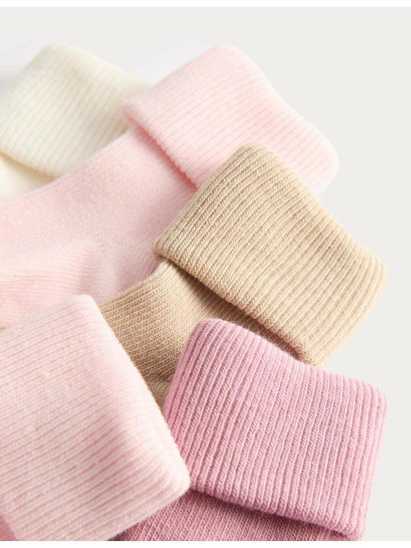 Marks & Spencer Ребрести детски чорапи с висок дял памук (0–2 години), 5 чифта в опаковка Marks & Spencer многоцветна