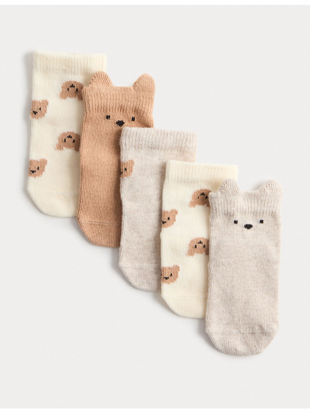 Marks & Spencer Опаковка 5 чифта детски чорапи Spencer Bear с висок дял памук (0–3 години) Marks & Spencer многоцветен