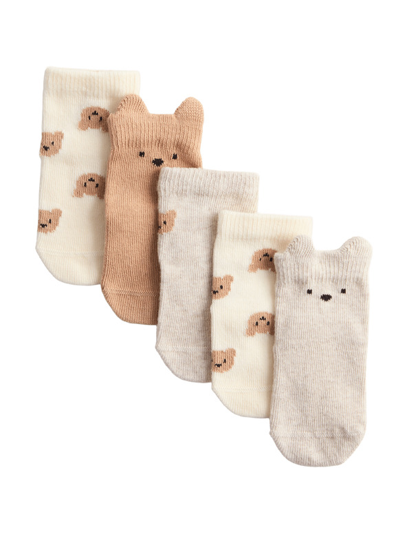 Marks & Spencer Опаковка 5 чифта детски чорапи Spencer Bear с висок дял памук (0–3 години) Marks & Spencer многоцветен