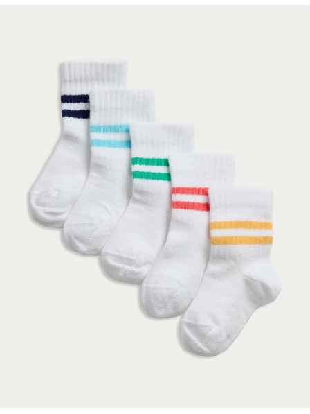 Marks & Spencer Детски чорапи с висок дял памук (0–3 години), 5 чифта в опаковка Marks & Spencer бял