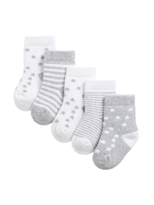 Marks & Spencer Фротирани чорапи с висок дял памук и звезди (0–2 години), 5 бр. Marks & Spencer сив