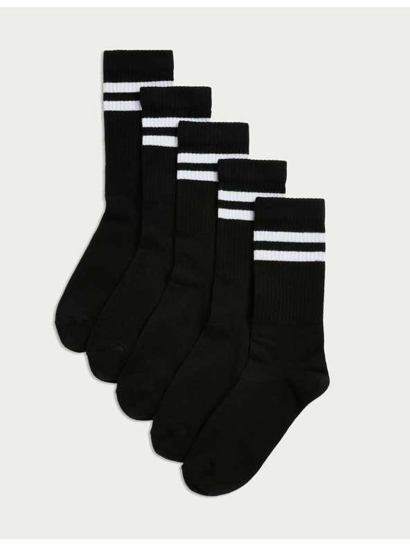 Marks & Spencer Раирани спортни чорапи с висок дял памук, 5 чифта Marks & Spencer черен