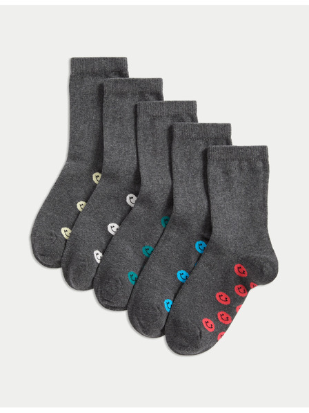 Marks & Spencer Училищни чорапи с висок дял памук и усмивки, 5 чифта (6 малки – 7 големи) Marks & Spencer сив