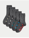 Marks & Spencer Училищни чорапи с висок дял памук и усмивки, 5 чифта (6 малки – 7 големи) Marks & Spencer сив