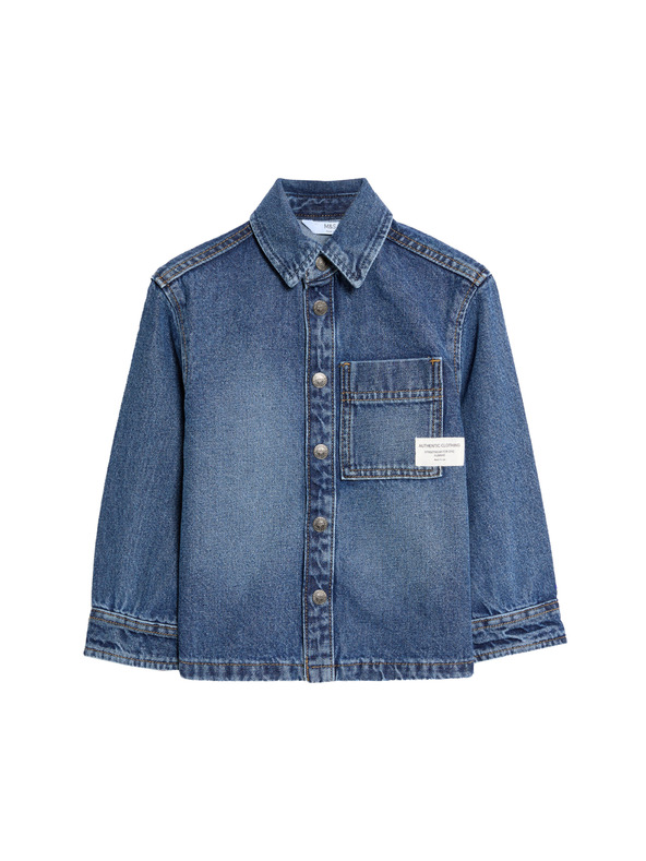 Marks & Spencer Дънкова тениска от чист памук с твил (2-8 години) Marks & Spencer тъмносиня