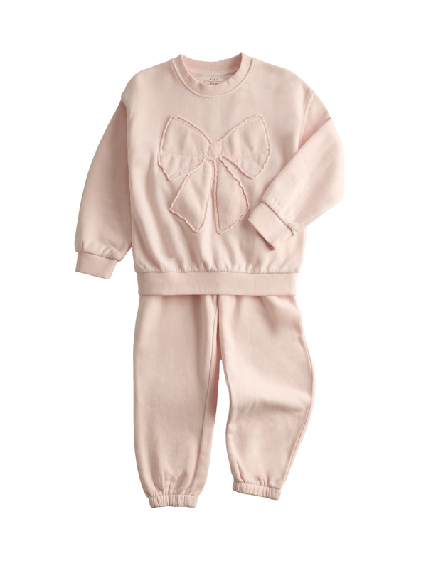 Marks & Spencer Двуделен комплект суитшърт с принт на панделки, с висок дял памук (2–8 години) Marks & Spencer розово