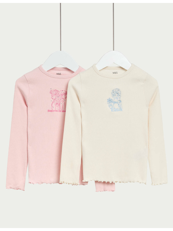 Marks & Spencer Комплект 2 топа с висок процент памук с мотиви от Disney Frozen™ (2–8 години) Marks & Spencer син