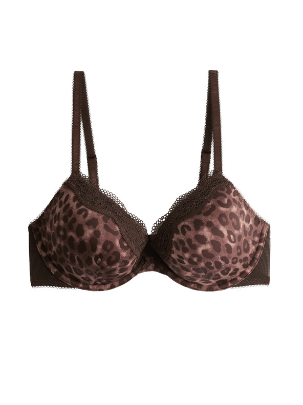 Marks & Spencer Деколте сутиен с банели, дантела и принт Marks & Spencer кафяв