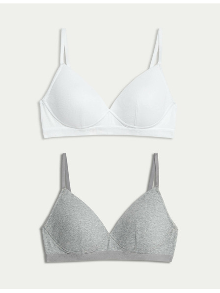 Marks & Spencer Комплект 2 бр. ребрести първи сутиена без банели, с висок дял памук, размер AA–D Marks & Spencer бял