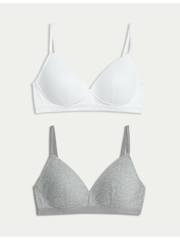 Marks & Spencer Комплект 2 бр. ребрести първи сутиена без банели, с висок дял памук, размер AA–D Marks & Spencer бял