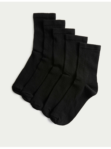 Marks & Spencer Ребрести чорапи за глезена с висок дял памук, комплект 5 бр. Marks & Spencer черен