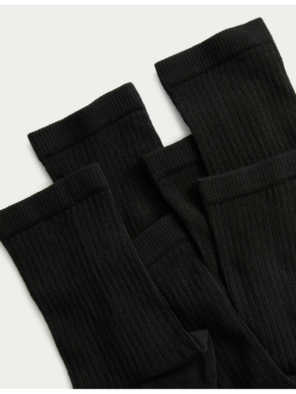 Marks & Spencer Ребрести чорапи за глезена с висок дял памук, комплект 5 бр. Marks & Spencer черен