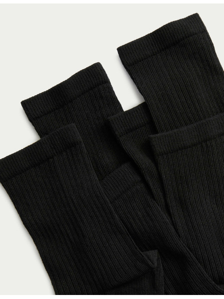 Marks & Spencer Ребрести чорапи за глезена с висок дял памук, комплект 5 бр. Marks & Spencer черен