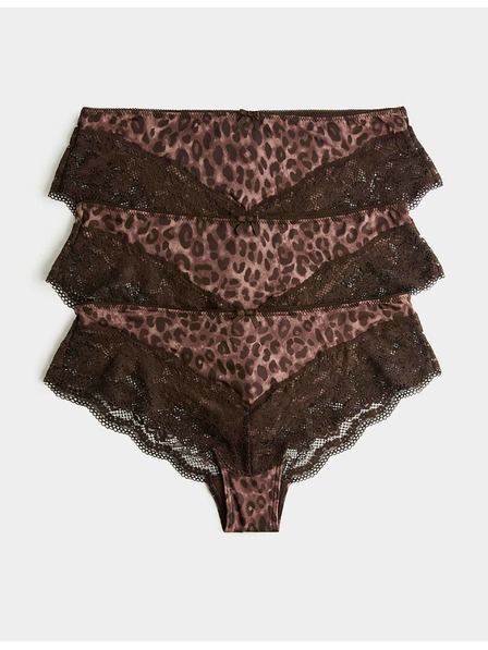 Marks & Spencer Бразилски бикини с дантела, 3 пакета Marks & Spencer кафяви