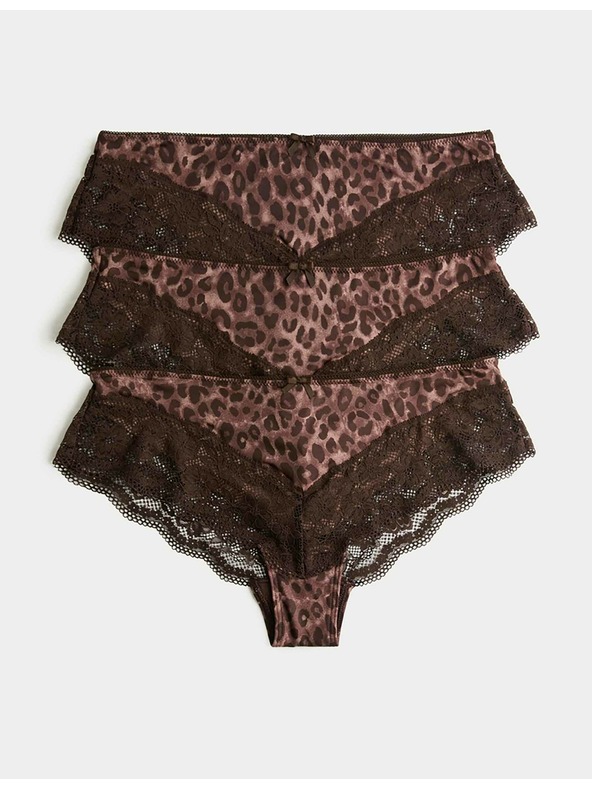 Marks & Spencer Бразилски бикини с дантела, 3 пакета Marks & Spencer кафяви