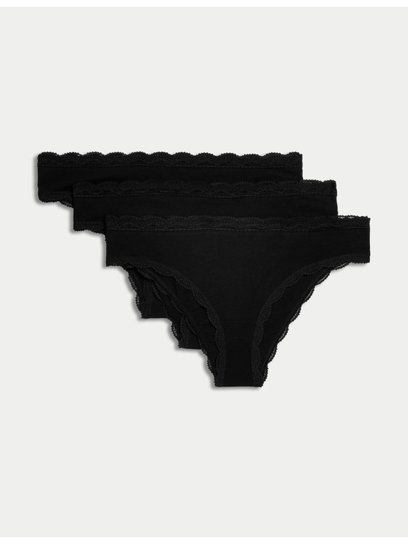 Marks & Spencer Бразилски бикини с висок дял памук, 3 бр. Marks & Spencer черна