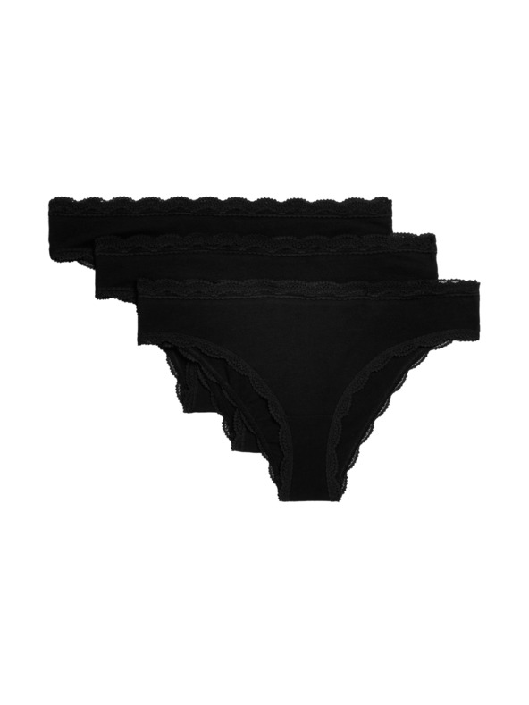 Marks & Spencer Бразилски бикини с висок дял памук, 3 бр. Marks & Spencer черна