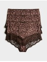 Marks & Spencer Бикини с висока талия с дантелен ръб и леопардов принт, 3 бр. в опаковка Marks & Spencer кафява